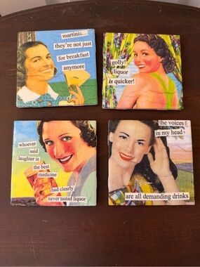 Set of 4 Retro Cheeky Cocktail Ceramic Coasters